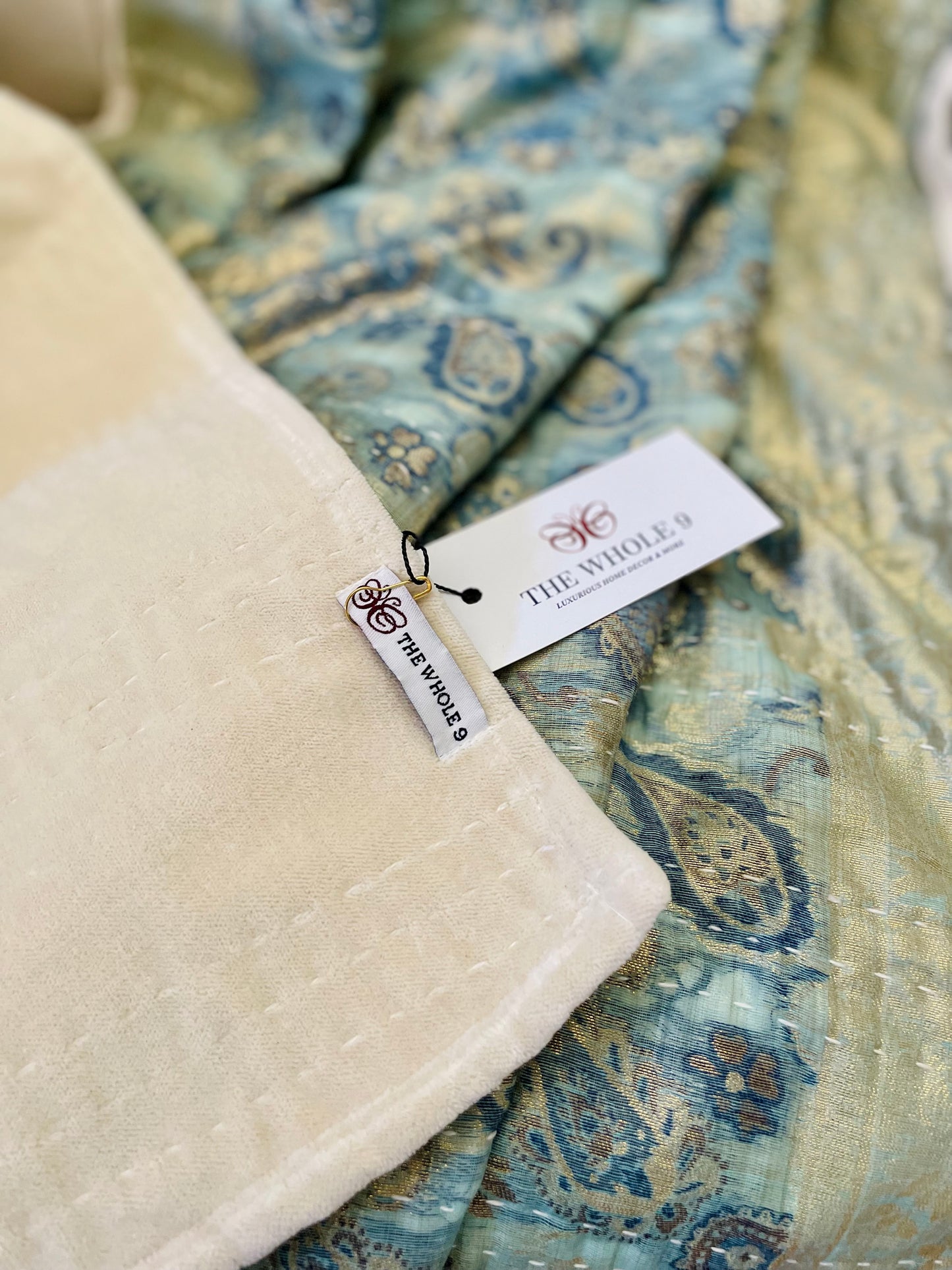 Paisley Silk Saree Throw – Kantha Hand Stitched