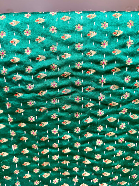 Flowers and Stars Silk Saree Kantha Throw