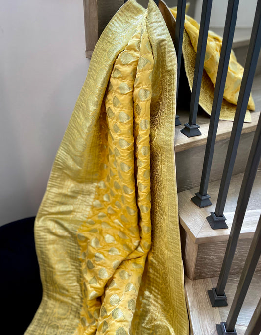 Lemon Yellow Silk Saree Throw