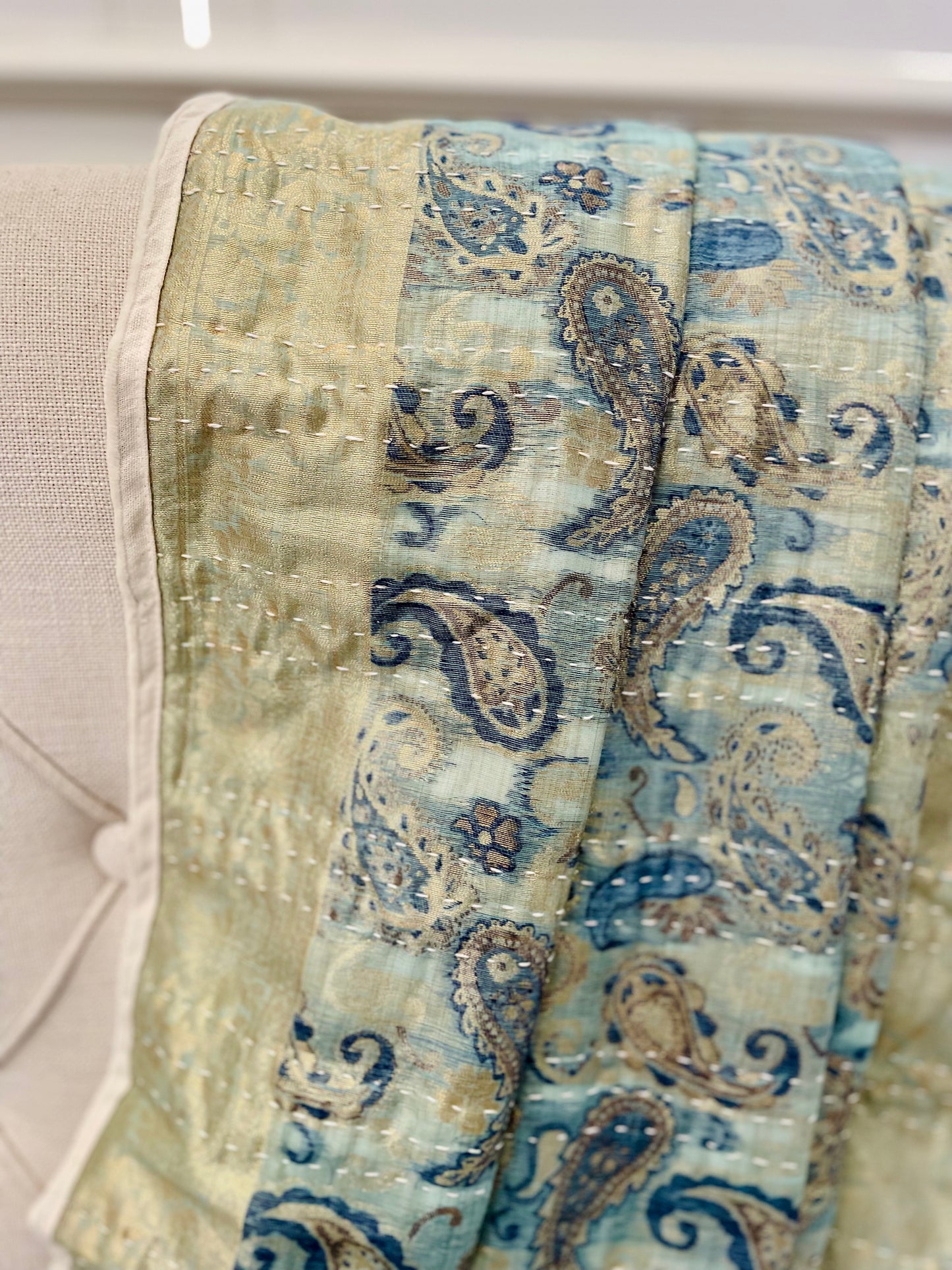 Paisley Silk Saree Throw – Kantha Hand Stitched