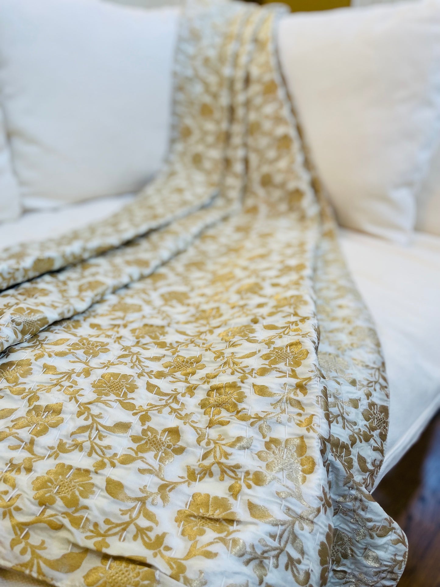 Golden Flowers Silk Saree Throws