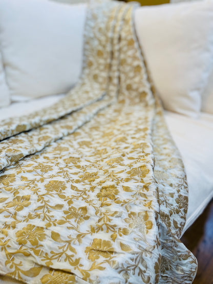 Golden Flowers Silk Saree Throws