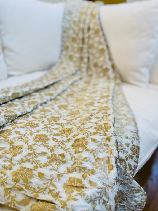 Golden Flowers Silk Saree Throws