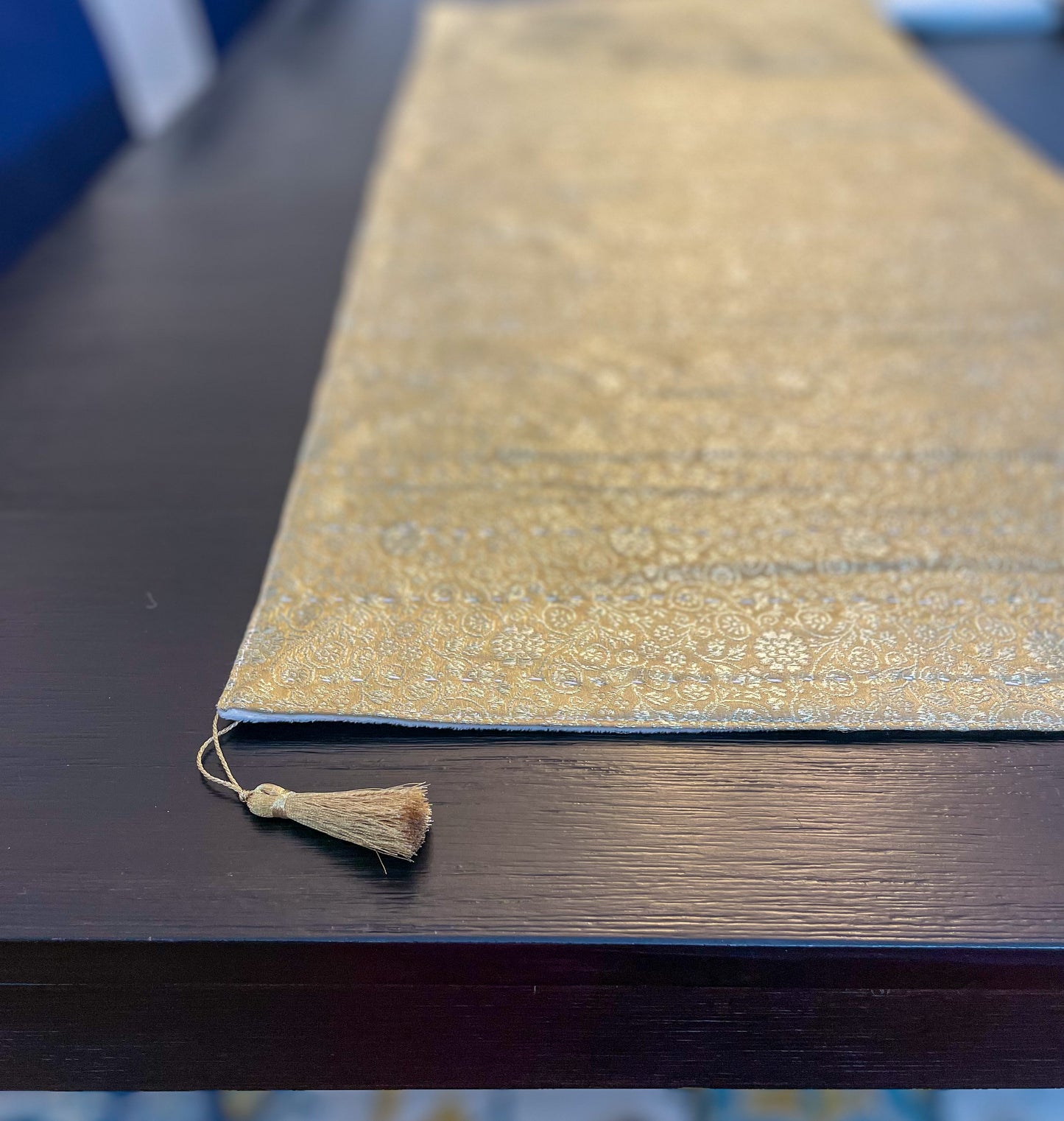 Golden Kantha Hand-Stitched Table Runner