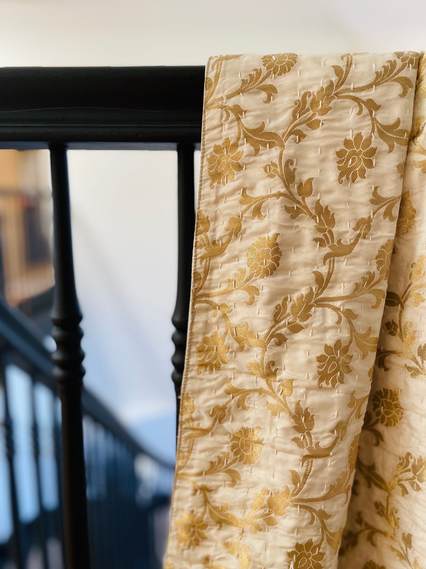 Golden Flowers Silk Saree Throws