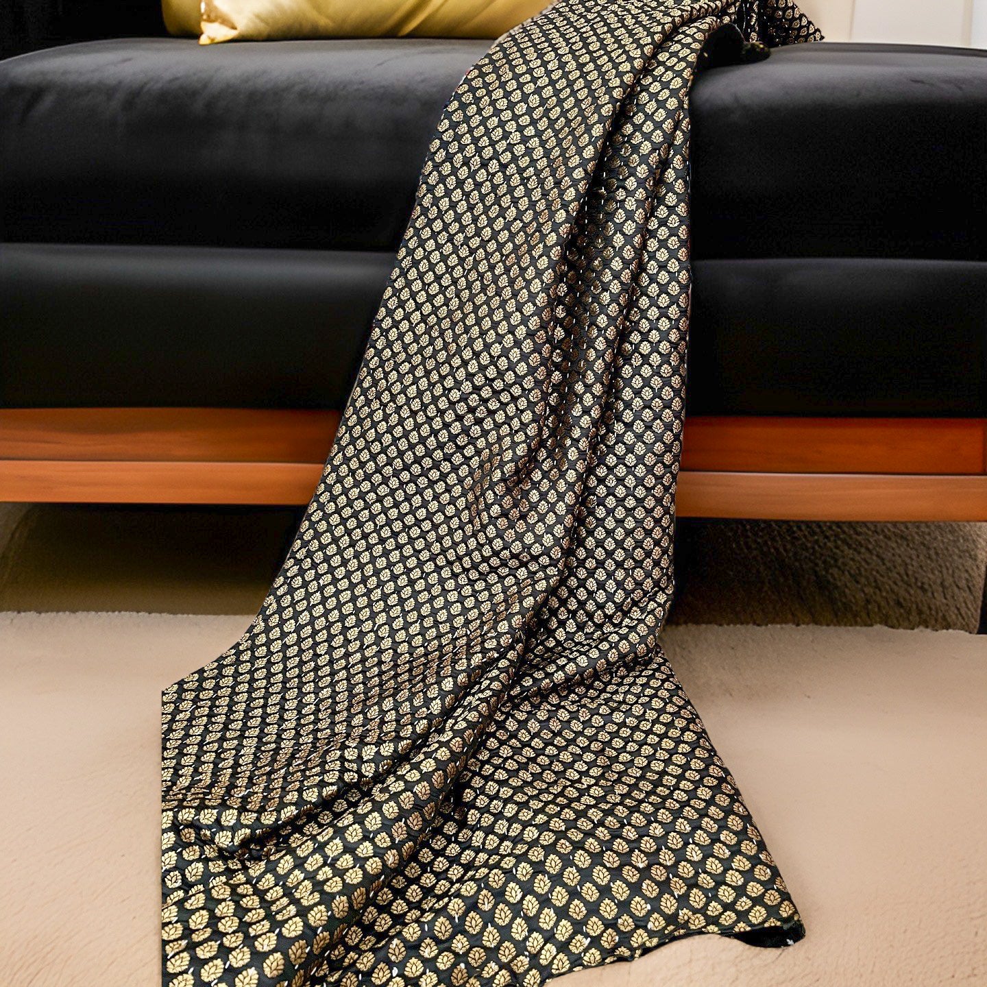 Golden Leaves Silk Saree Throws