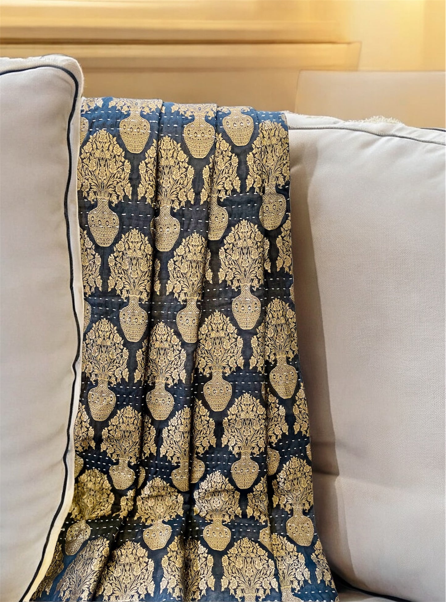 Bahaar Collection - Silk Kantha Throw l Artisan-Made Home Decor