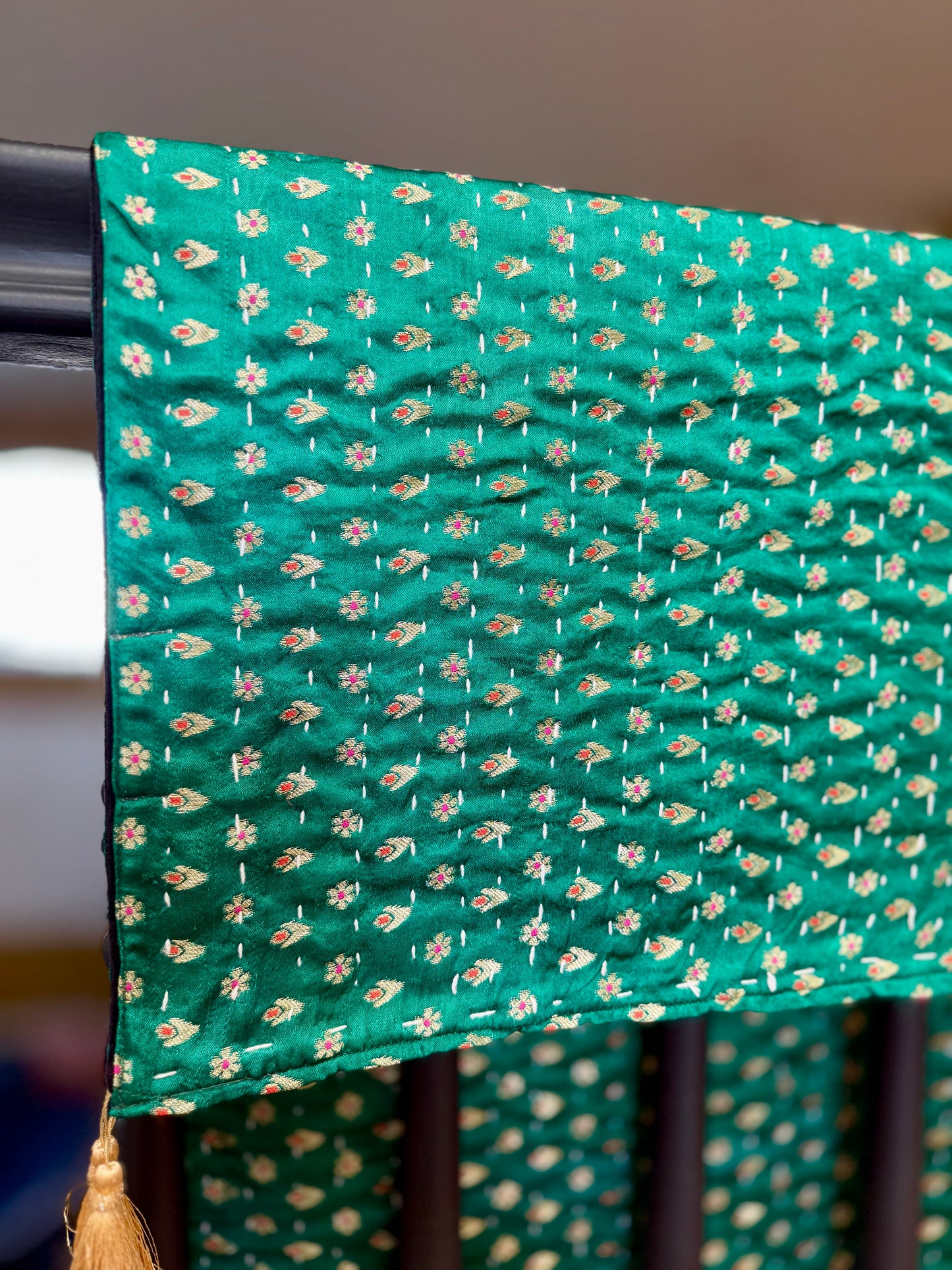 Flowers and Stars Silk Saree Kantha Throw