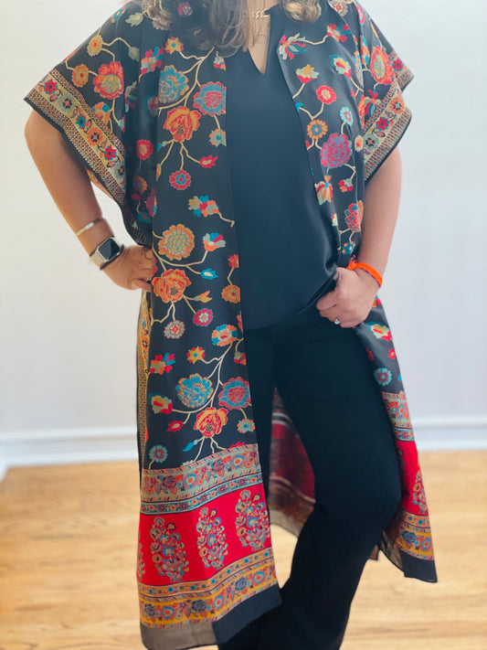 Black & Red Silk Kimono