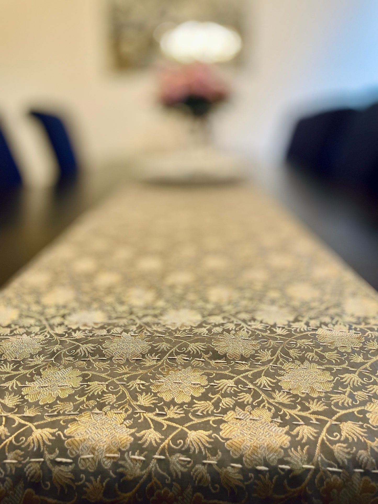 Floral Vines Kantha Hand-Stitched Table Runner