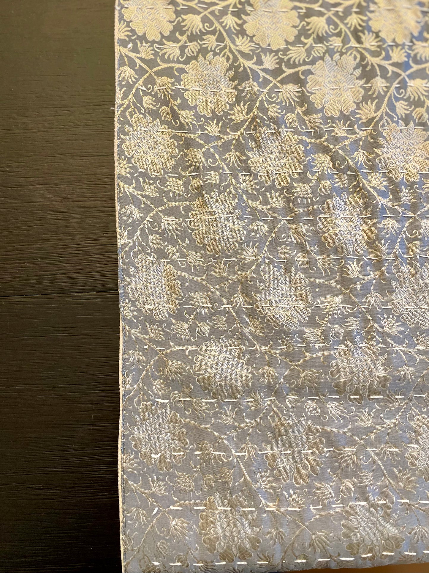 Floral Vines Kantha Hand-Stitched Table Runner