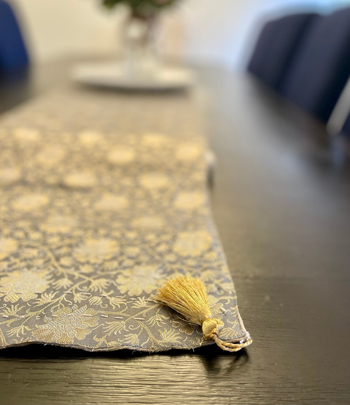 Floral Vines Kantha Hand-Stitched Table Runner