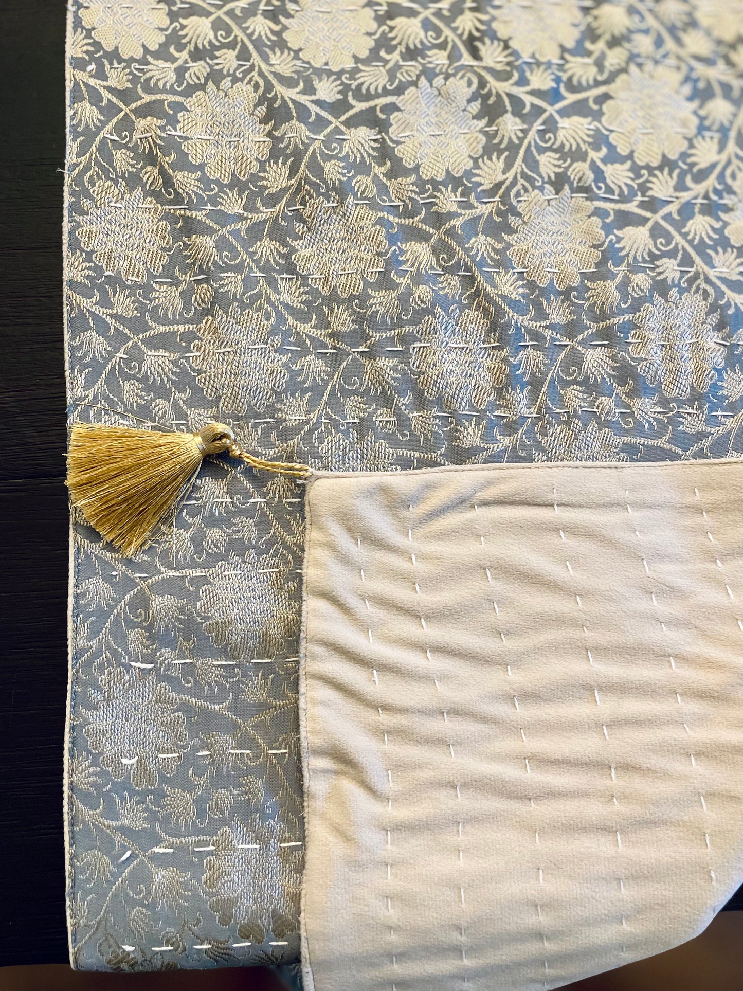 Floral Vines Kantha Hand-Stitched Table Runner