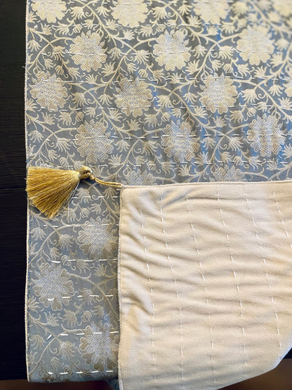 Floral Vines Kantha Hand-Stitched Table Runner