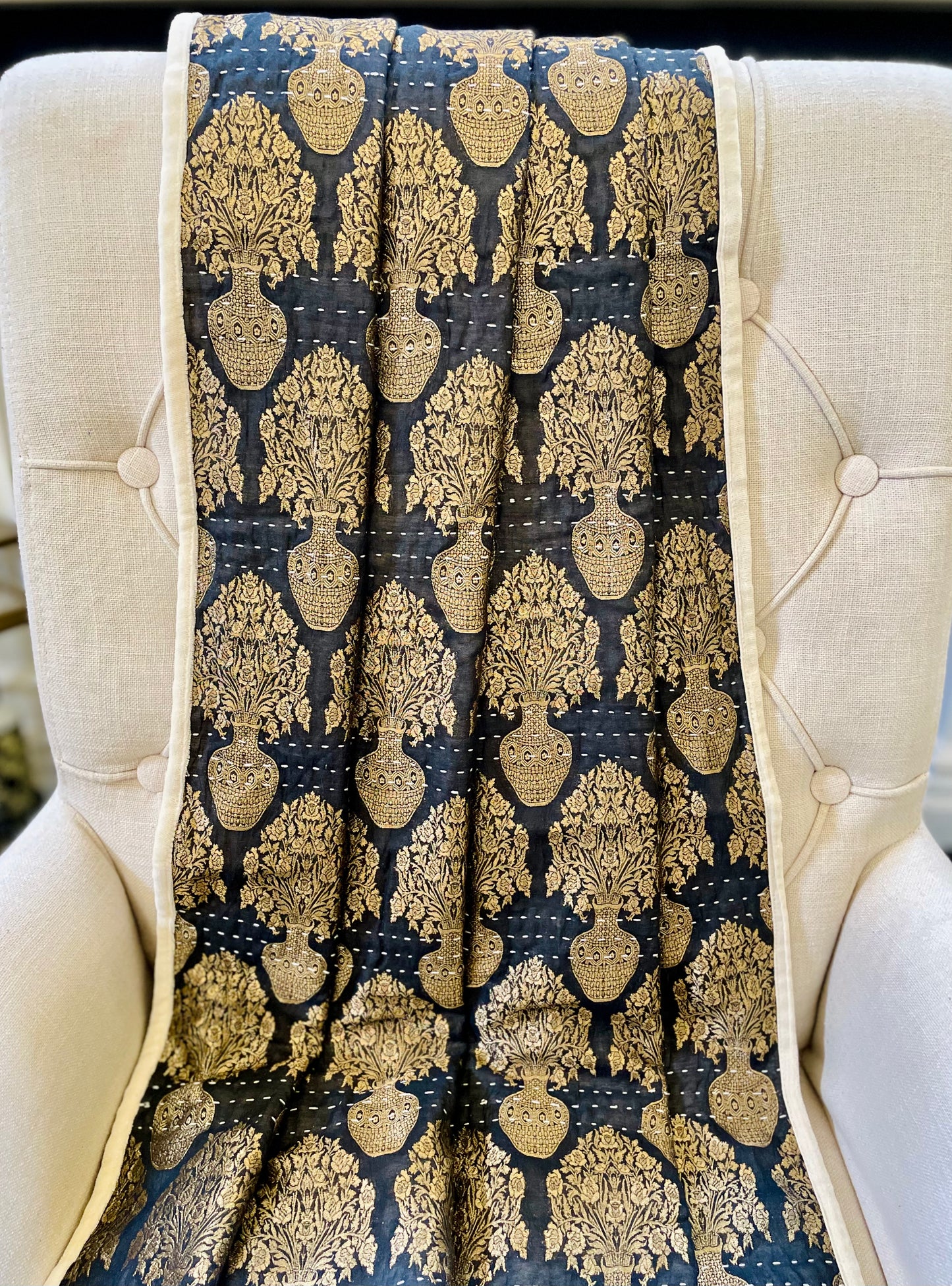 Bahaar Collection - Silk Kantha Throw l Artisan-Made Home Decor