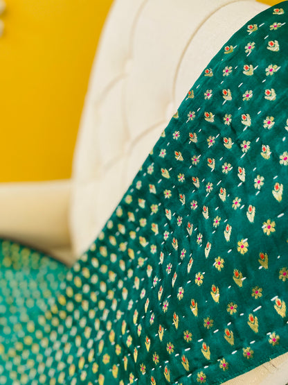 Flowers and Stars Silk Saree Kantha Throw
