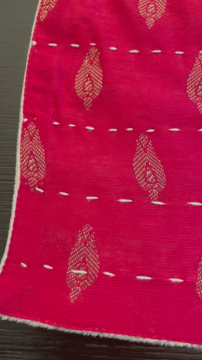 Red Petals Kantha Hand-Stitched Table Runner