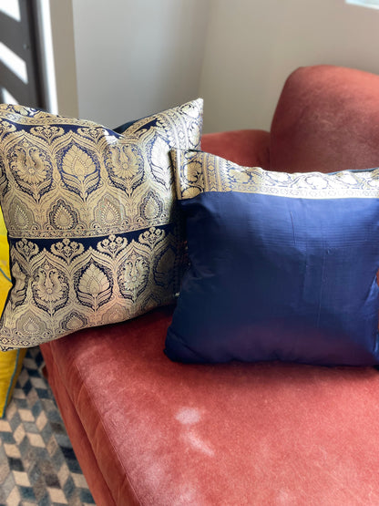 Dark Blue with Gold Silk Saree Throw