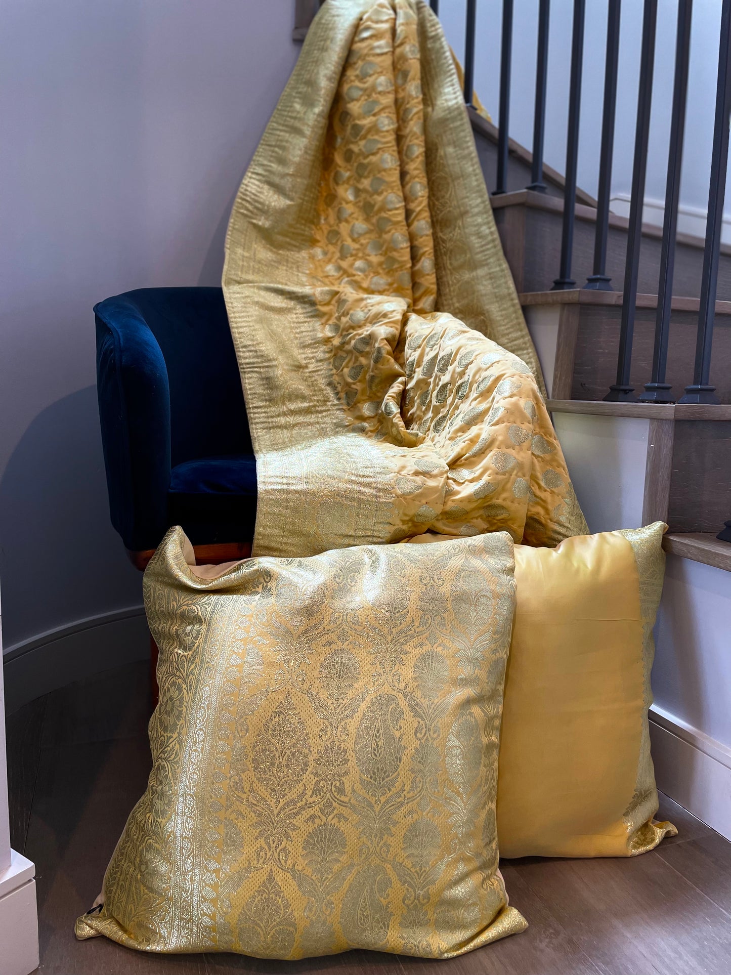 Lemon Yellow Silk Saree Throw