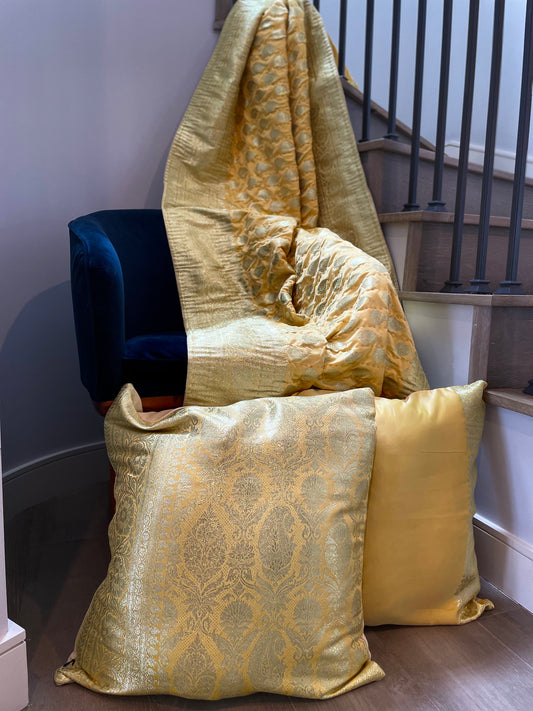 Lemon Yellow Silk Saree Throw