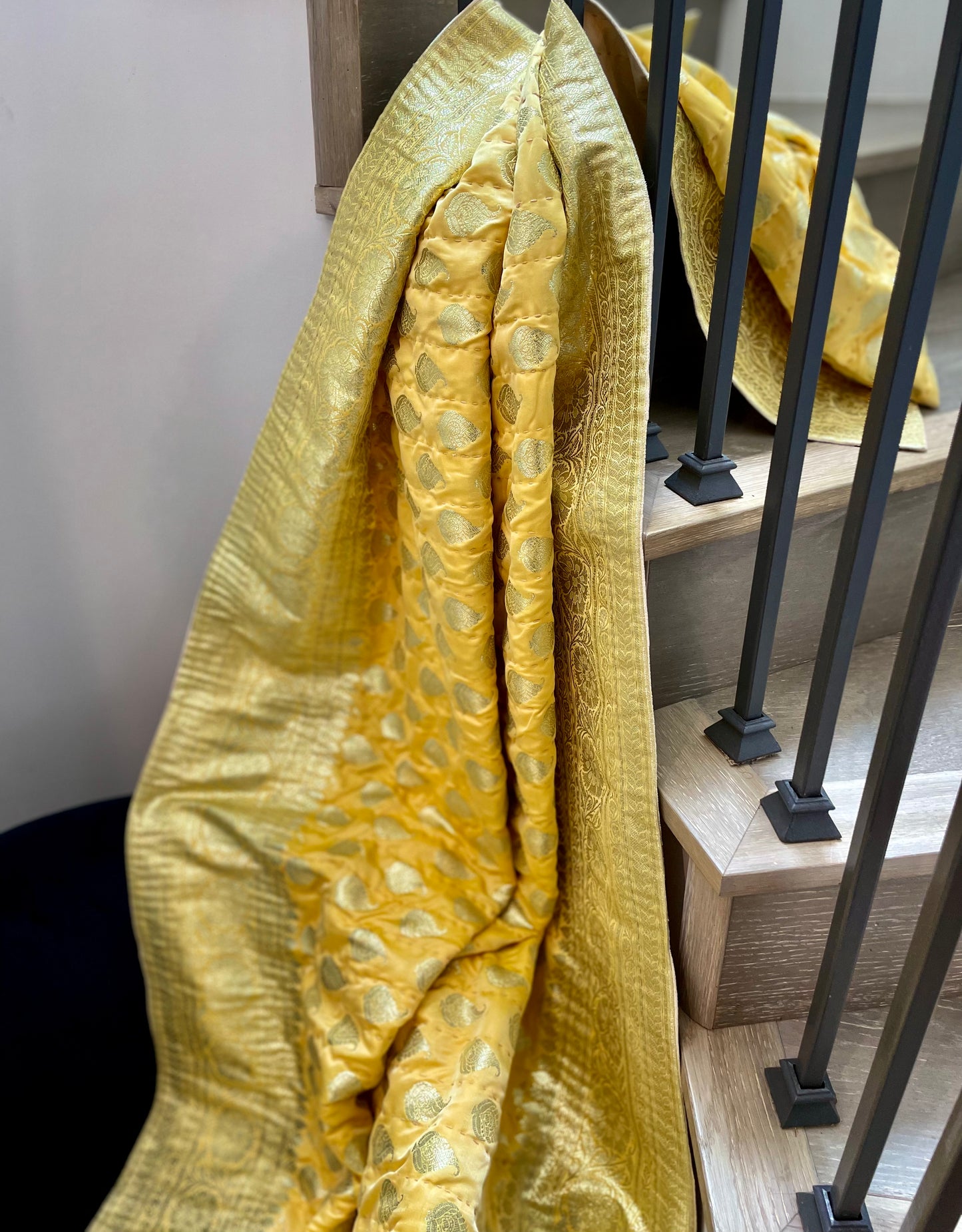 Lemon Yellow Silk Saree Throw