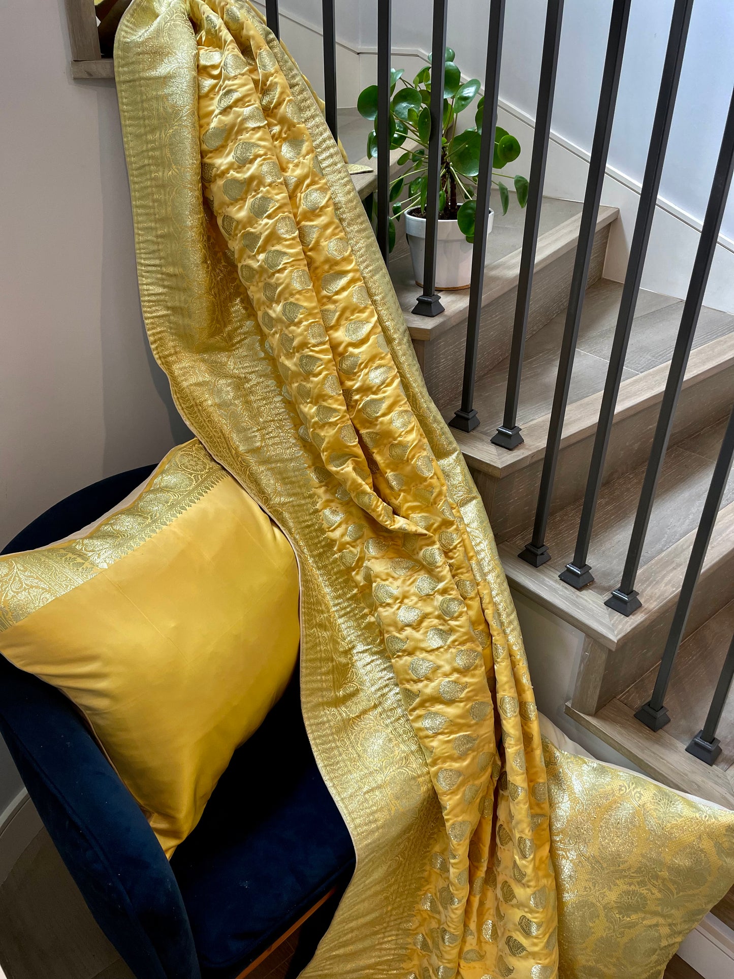 Lemon Yellow Silk Saree Throw