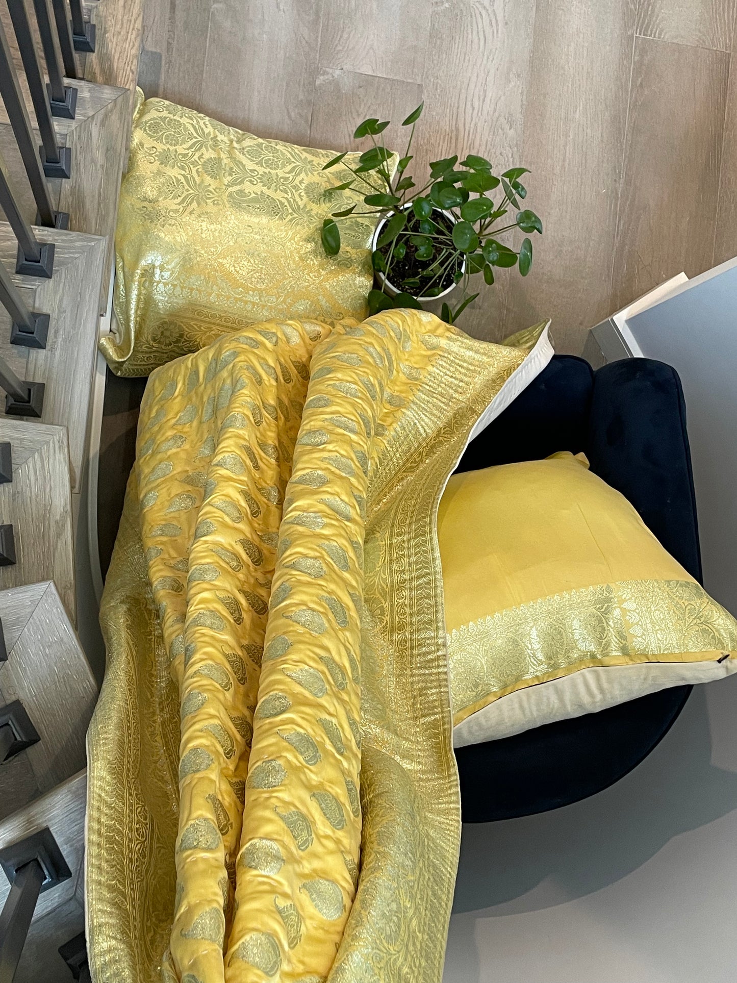 Lemon Yellow Silk Saree Throw