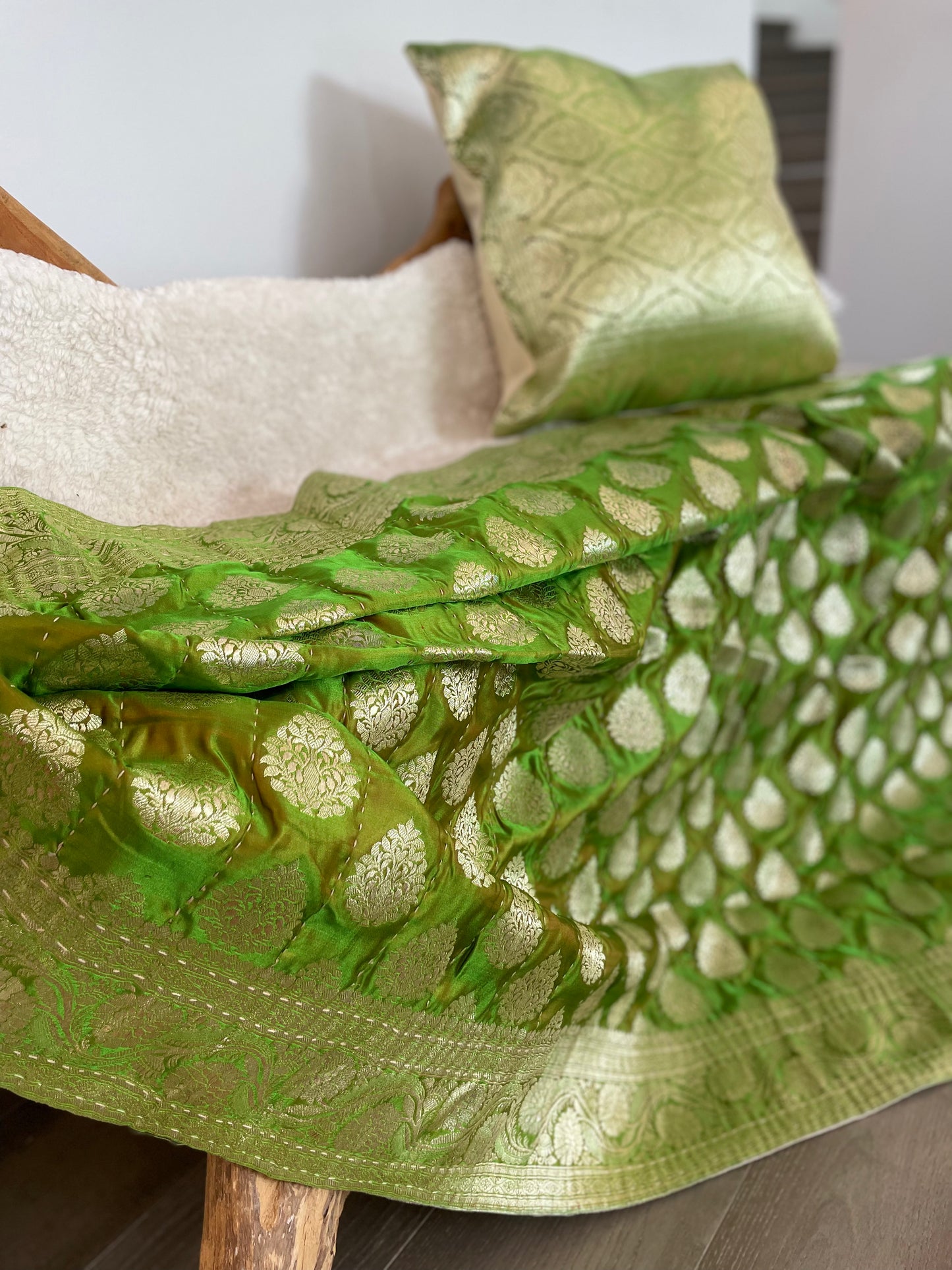 Pastel Green Silk Saree Throw