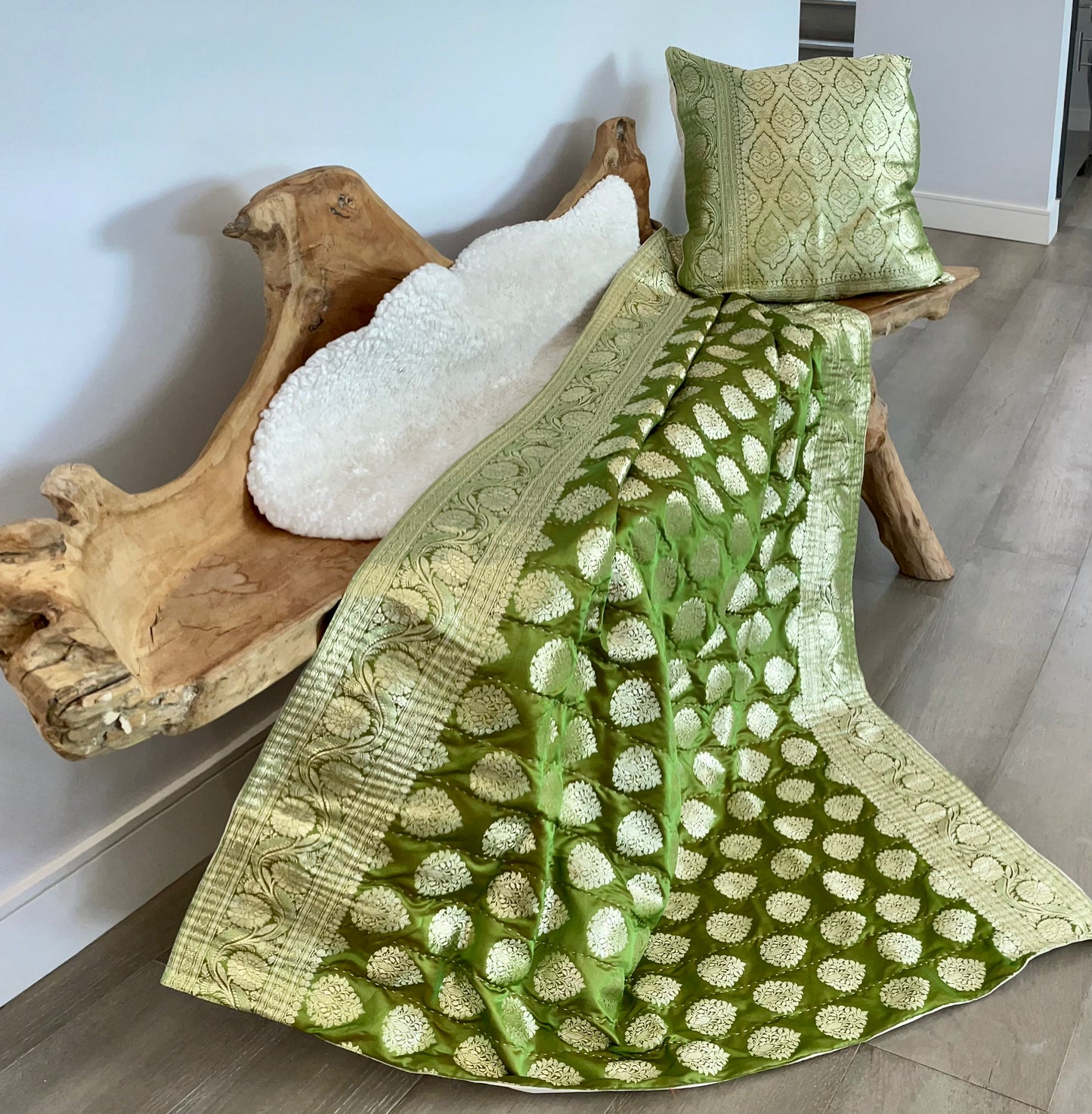 Pastel Green Silk Saree Throw