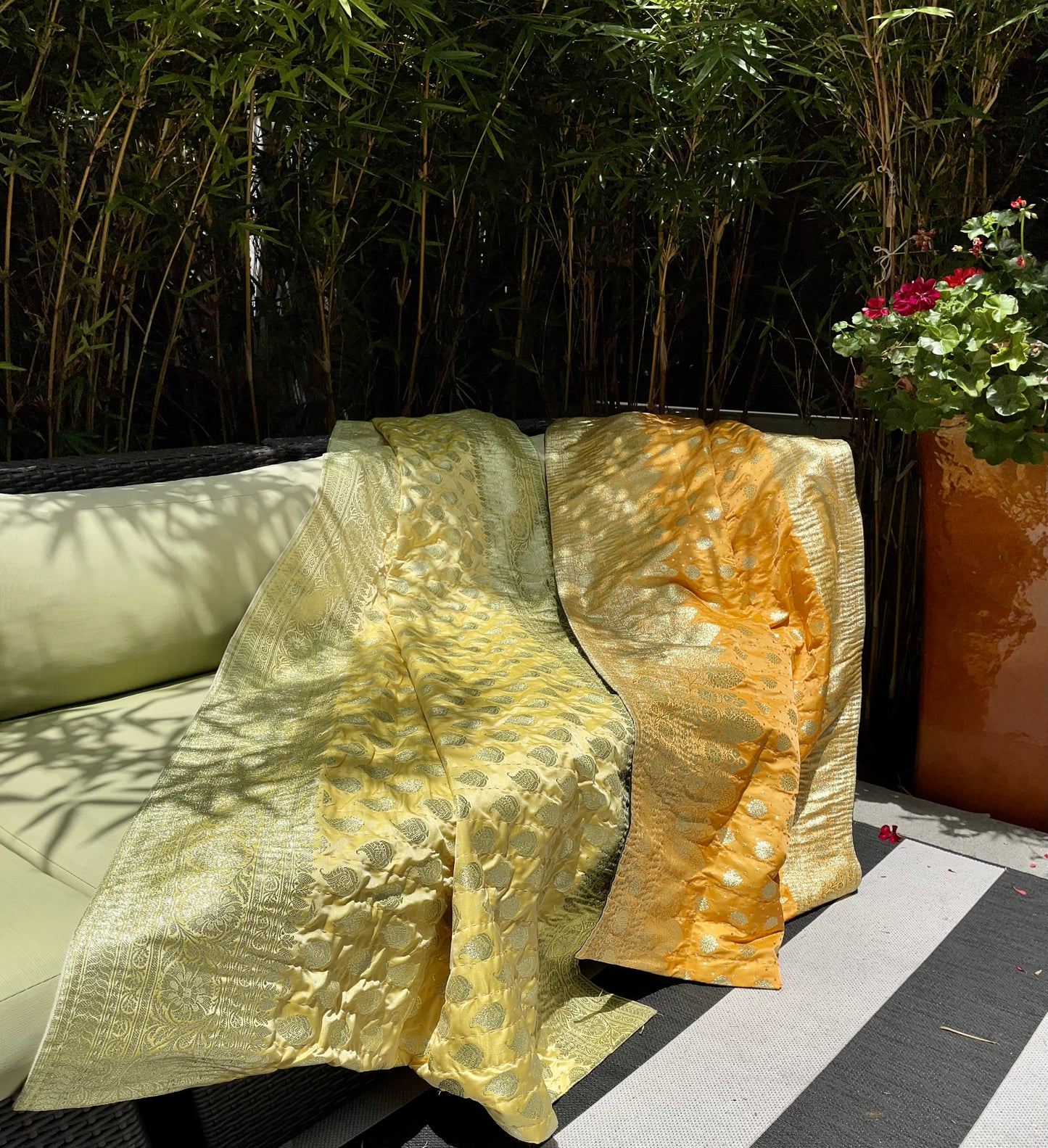 Lemon Yellow Silk Saree Throw