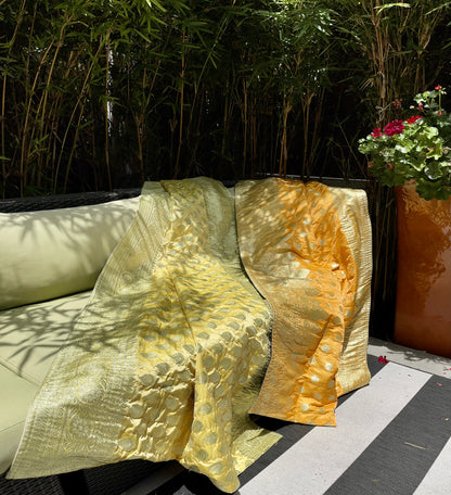 Lemon Yellow Silk Saree Throw