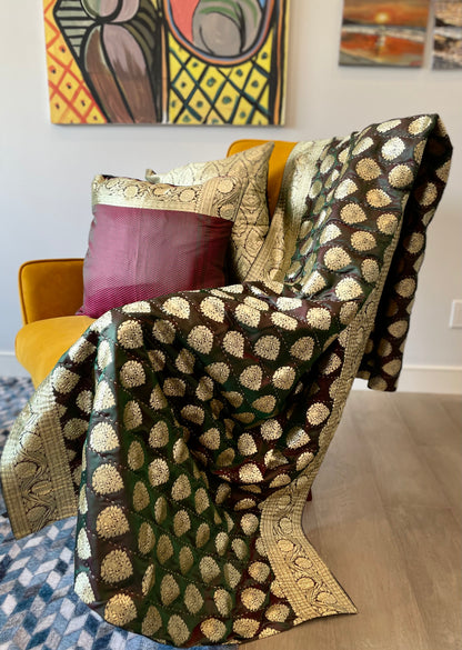 Maroon and Bottle Green Silk Throw