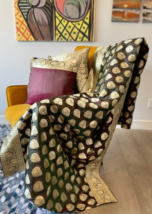 Maroon and Bottle Green Silk Throw