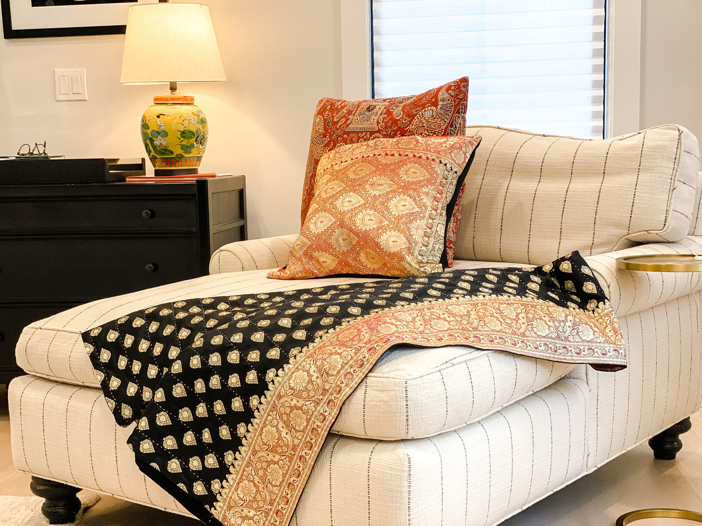 Black with Fuchsia Border Silk Saree Throw