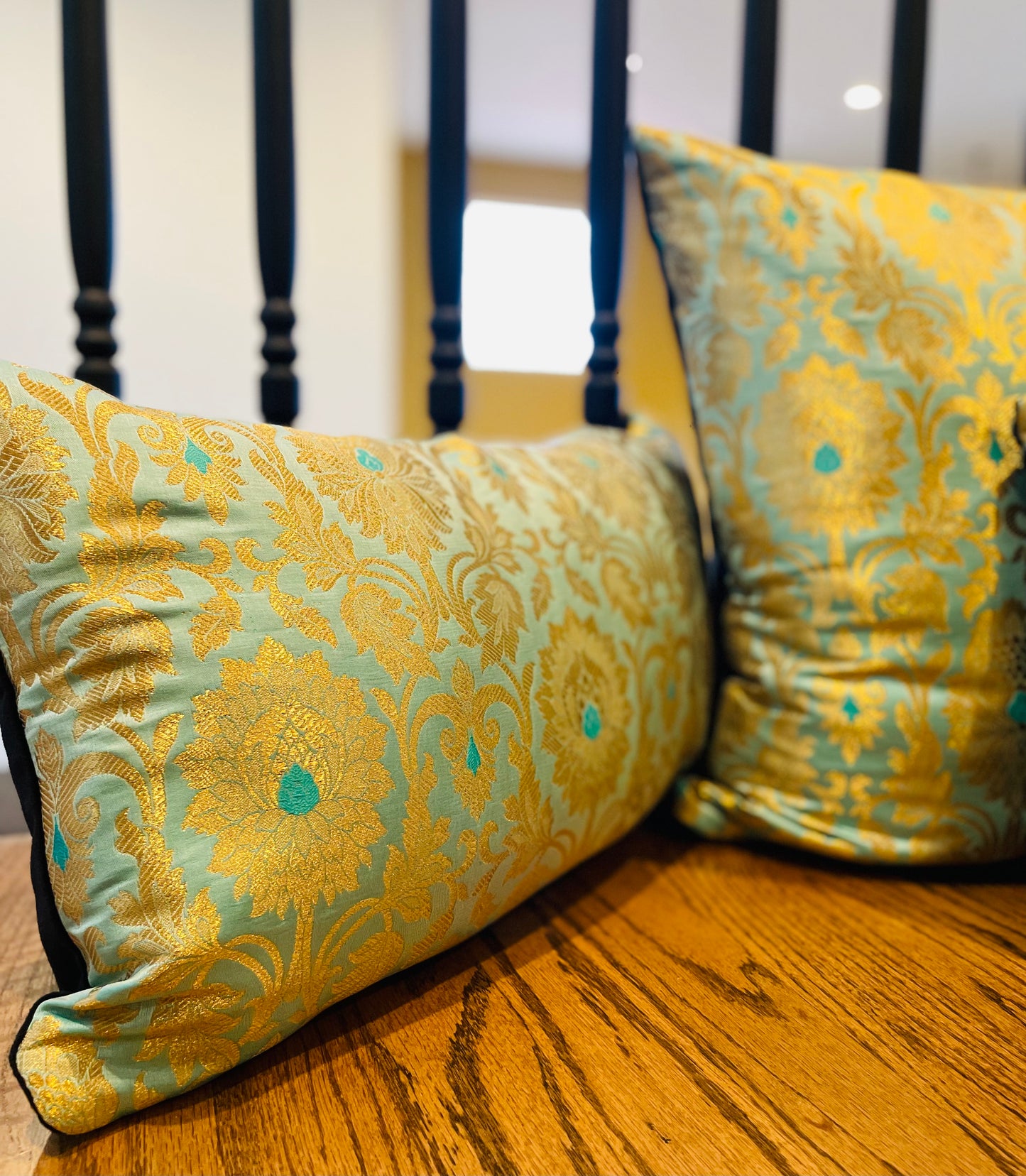 Emerald Green with Golden Silk Cushions