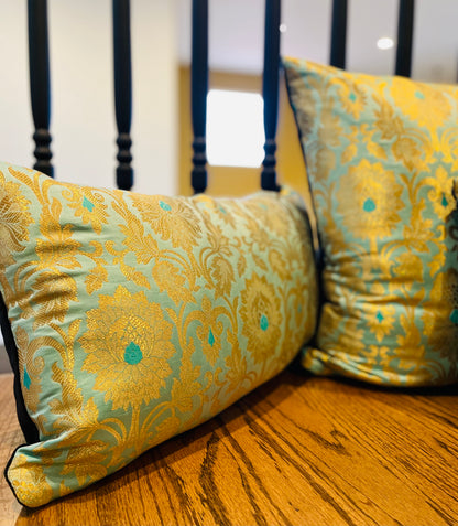 Emerald Green with Golden Silk Cushions