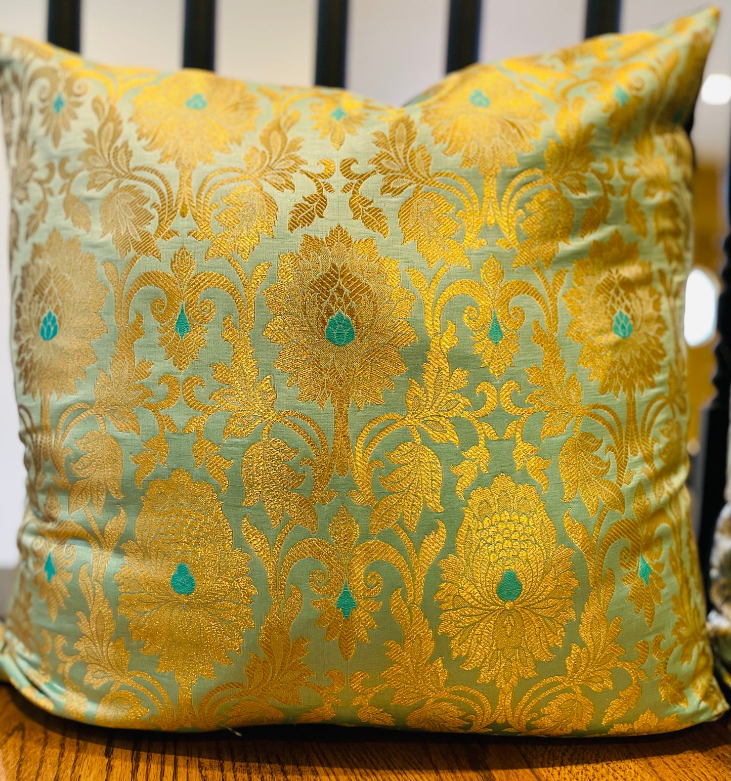 Emerald Green with Golden Silk Cushions