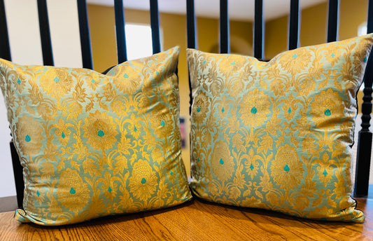 Emerald Green with Golden Silk Cushions
